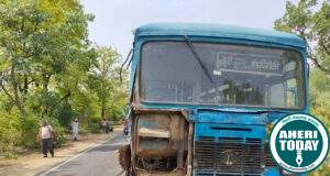 एसटी महामंडळाच्या बसला अपघात : एकाच दिवशी दोन घटना ” प्रवाश्यांमध्ये भीतीचे वातावरण